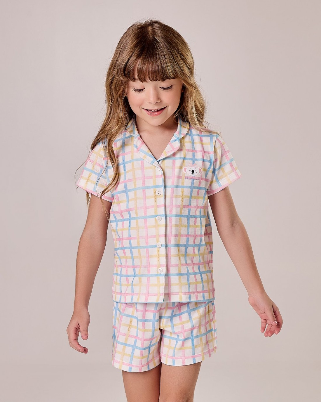 Pijama Feminino Infantil Manga Curta  Americano Com Shorts