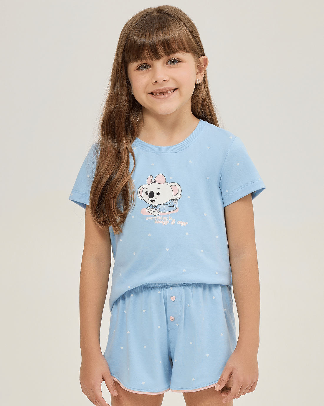 Pijama Feminino Infantil Manga Curta Com Short Pijama Feminino Infantil Manga Curta Com Short