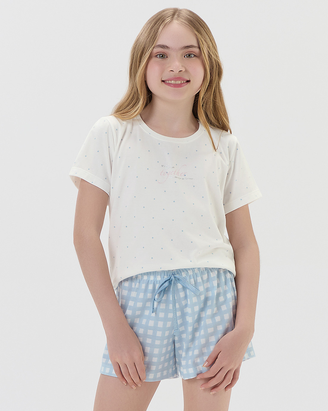 Pijama Feminino Infantil Manga Curta Com Shorts