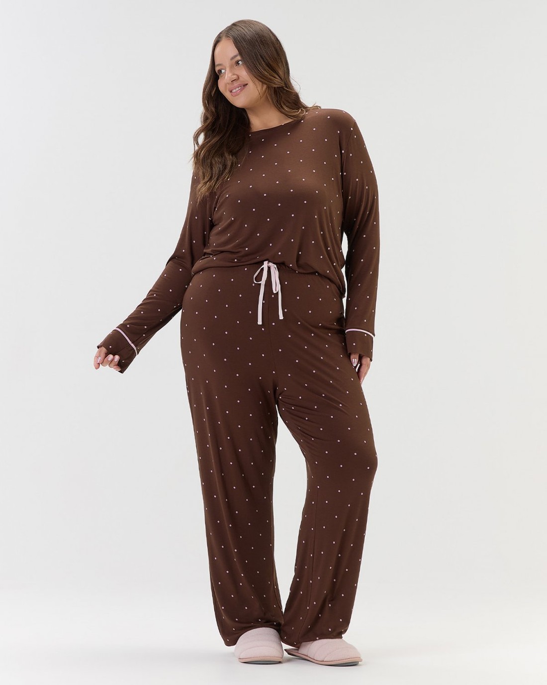 Pijama Feminino Manga Longa Com Calça Plus Size Pijama Feminino Manga Longa Com Calça Plus Size