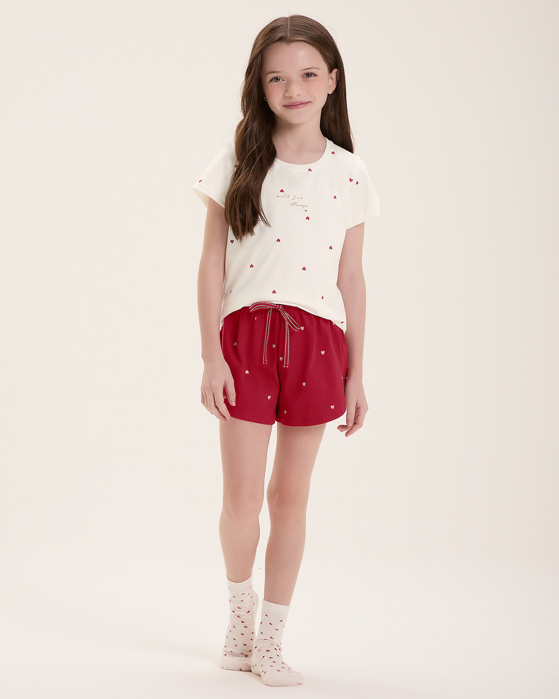 Pijama Infantil Feminino Manga Curta Com Shorts