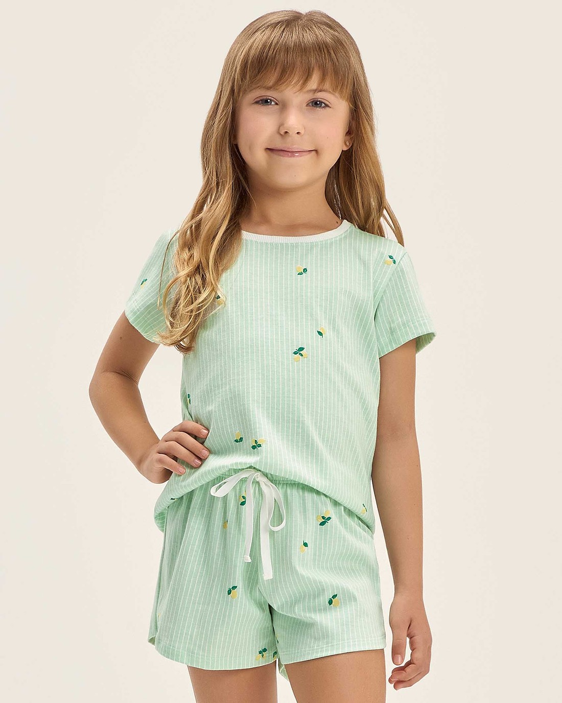 Pijama Feminino Infantil Manga Curta Com Shorts