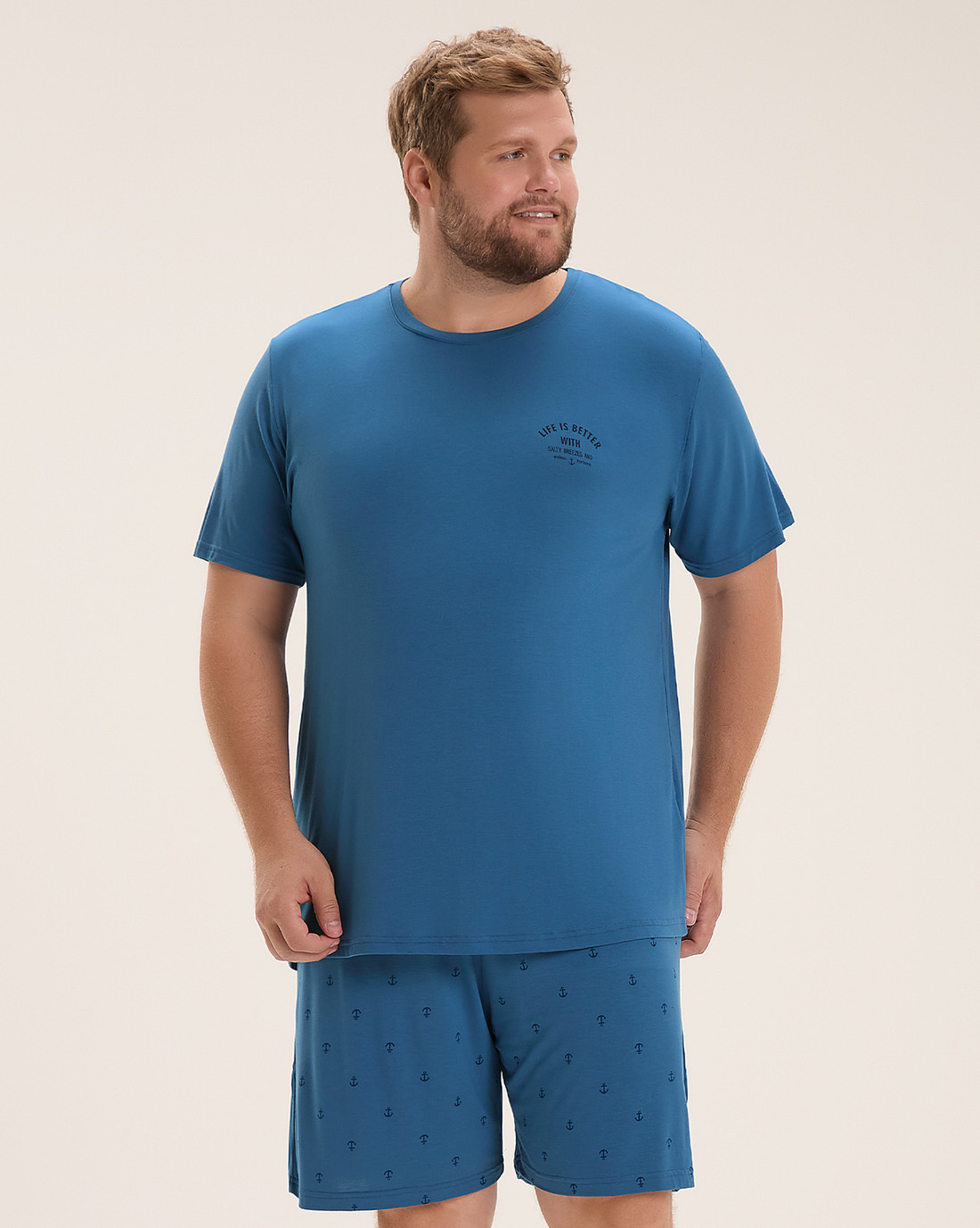 Pijama Masculino Manga Curta Com Bermuda Plus Size