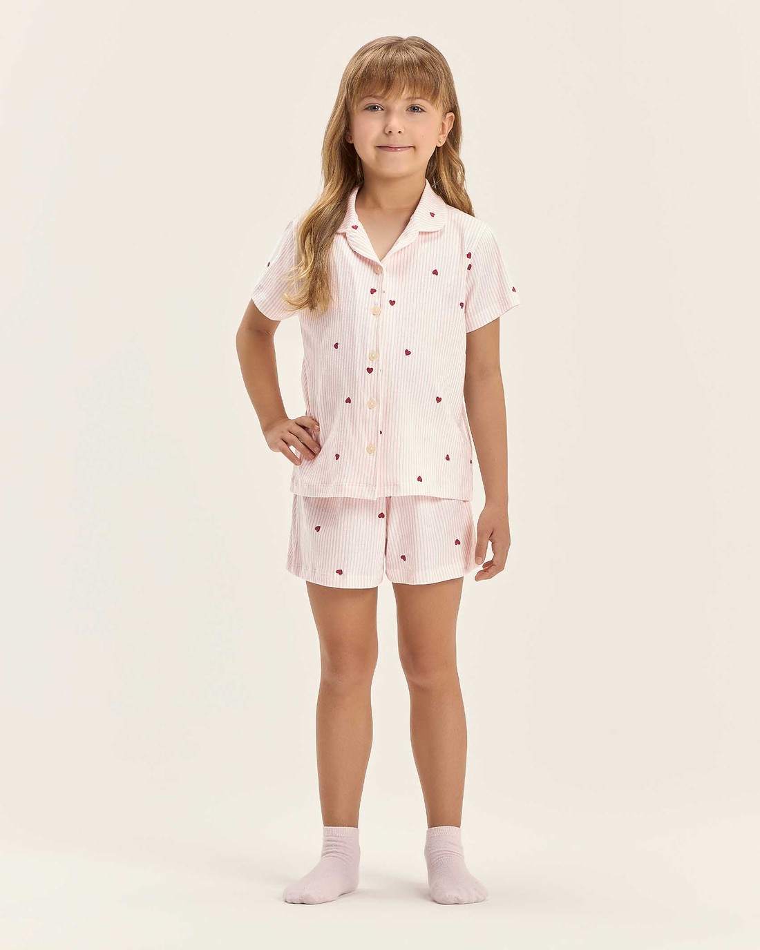 Pijama Feminino Infantil Manga Curta Americano Com Shorts