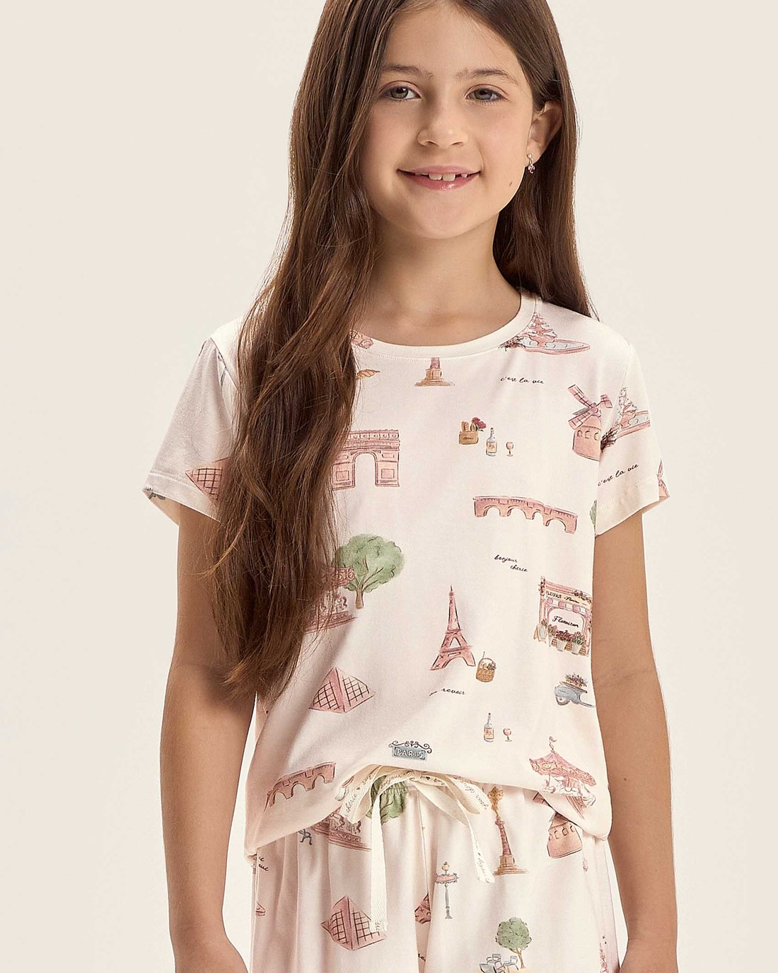 Pijama Feminino Infantil Manga Curta Com Shorts Pijama Feminino Infantil Manga Curta Com Shorts
