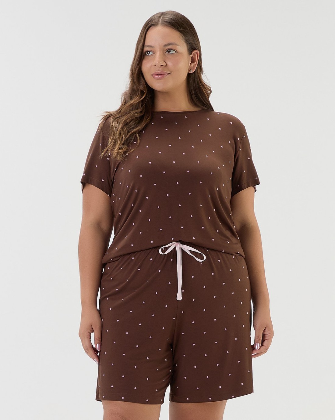 Pijama Feminino Manga Curta Com Bermuda Plus Size