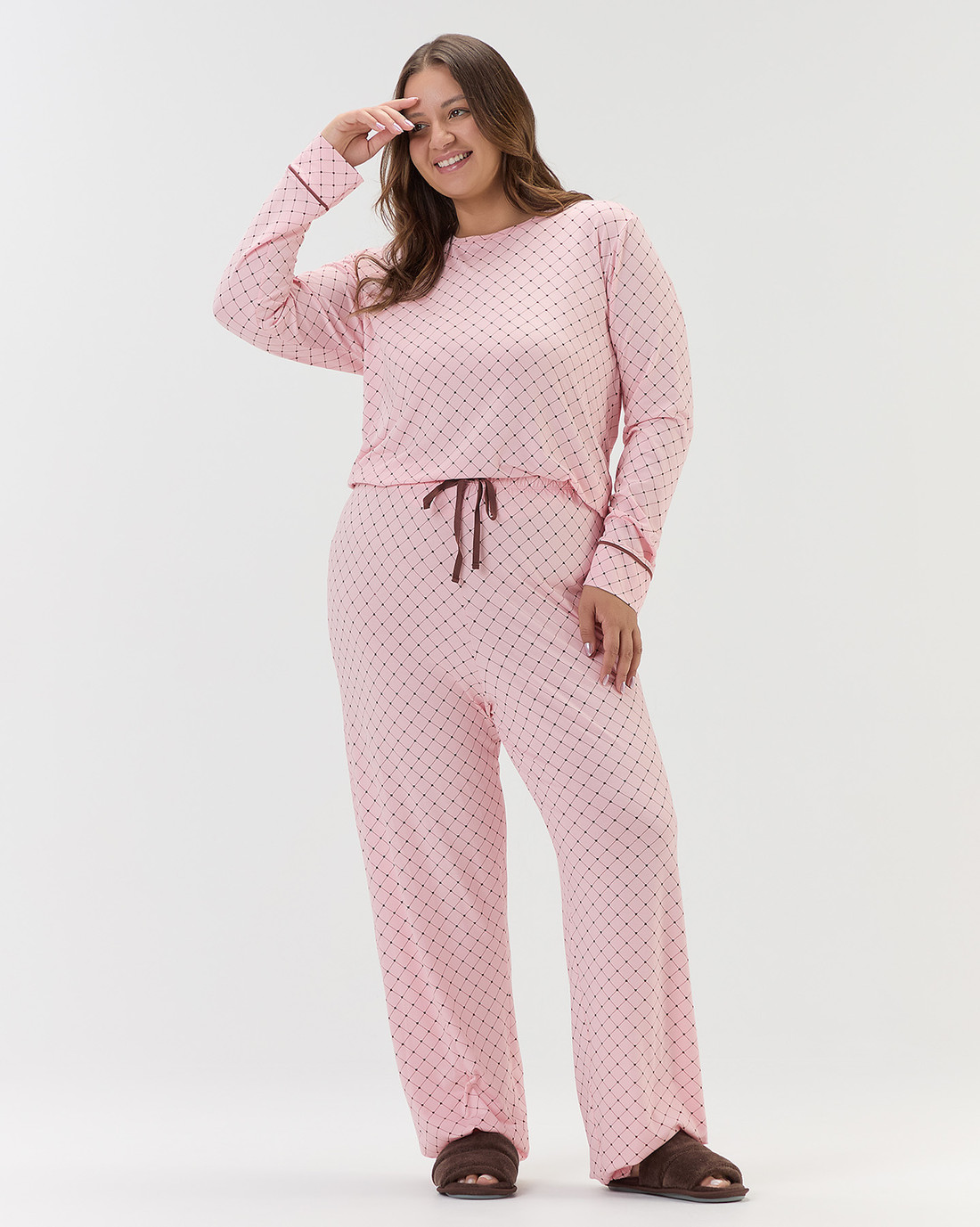 Pijama Feminino Manga Longa Com Calça Plus Size