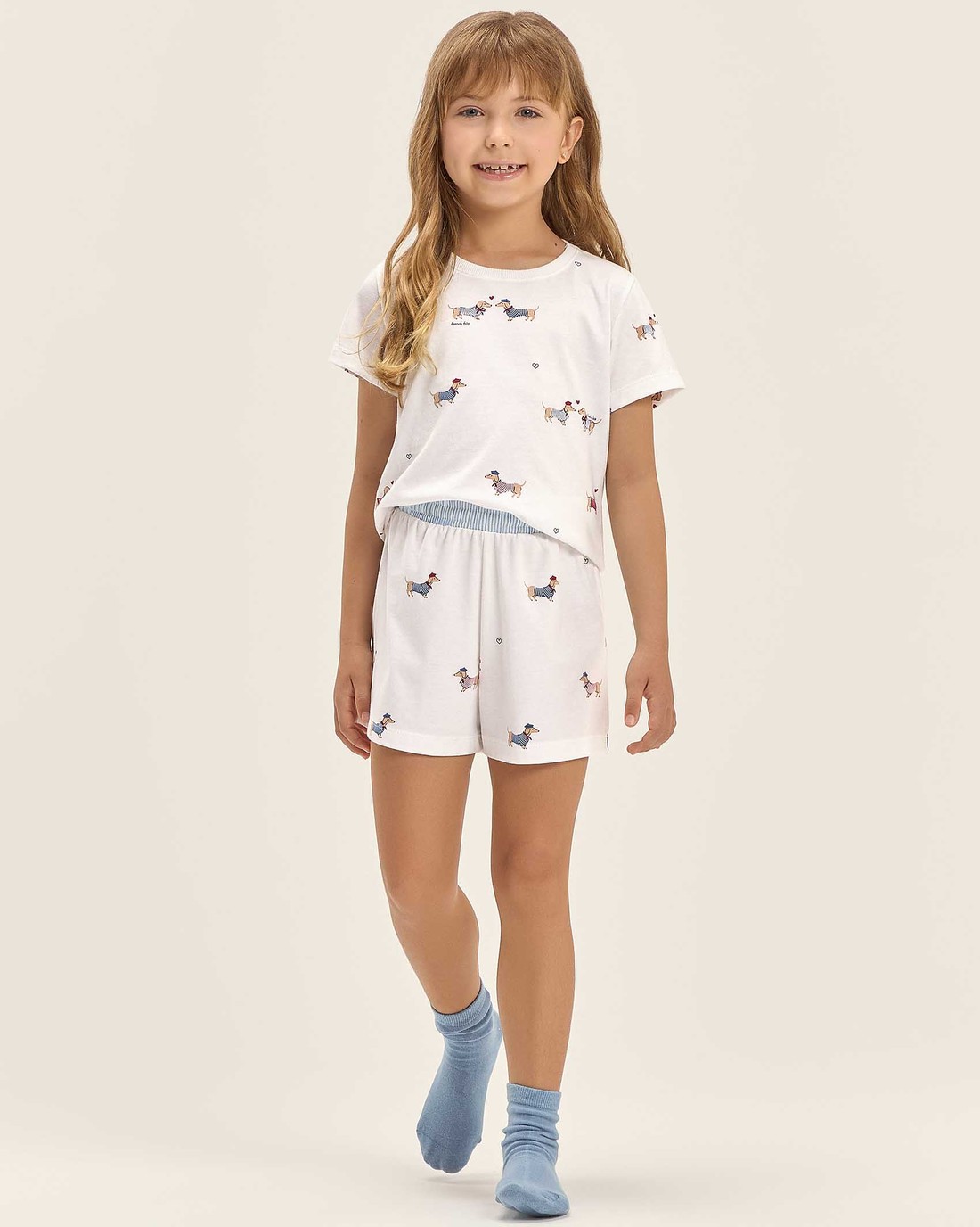 Pijama Feminino Infantil Manga Curta Com Shorts