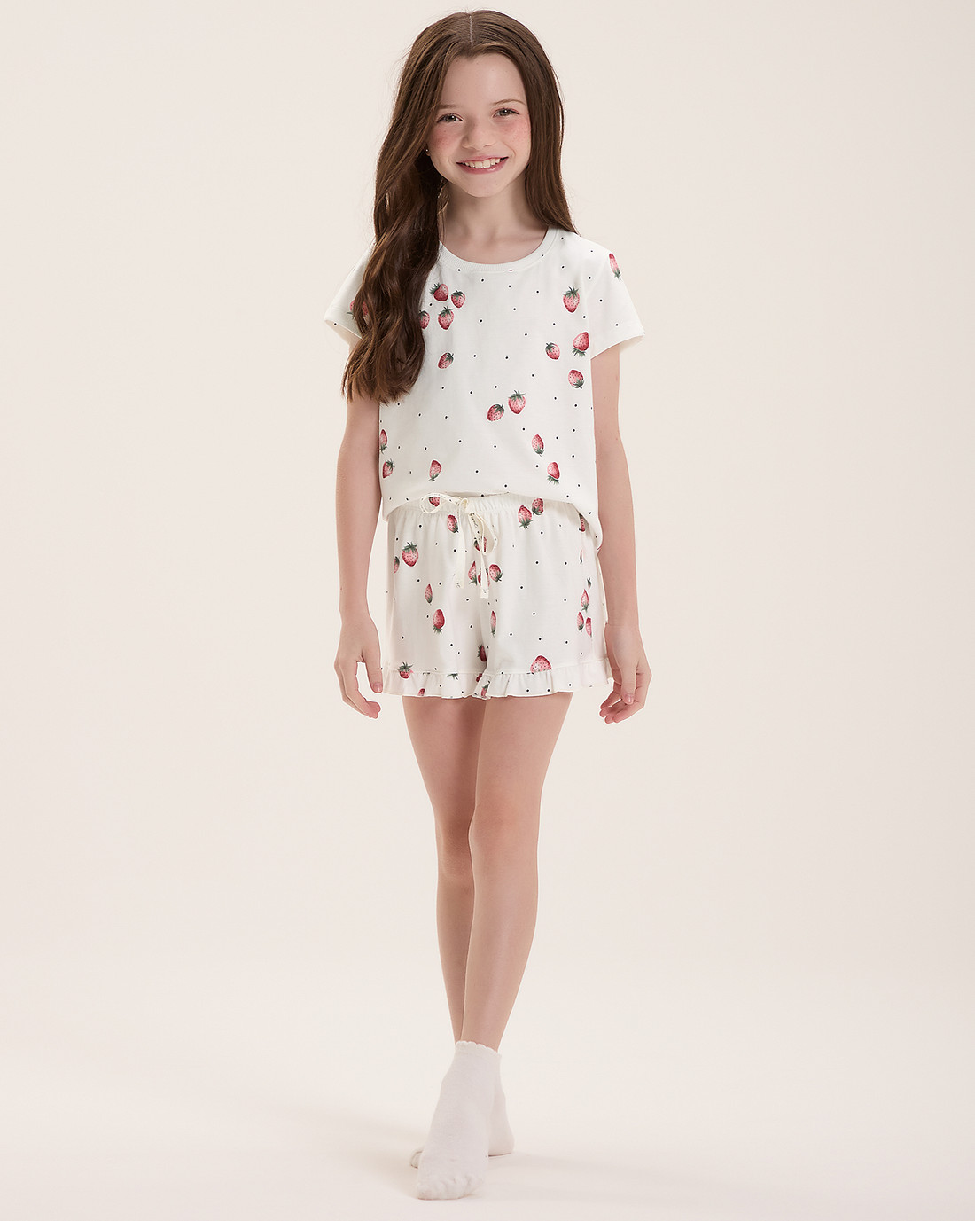Pijama Infantil Feminino Manga Curta Com Shorts