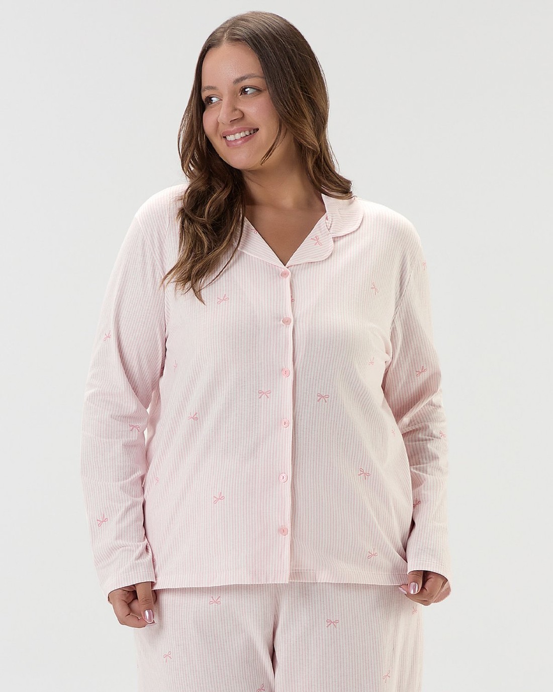 Pijama Feminino Manga Longa Americano Com Calça Plus Size