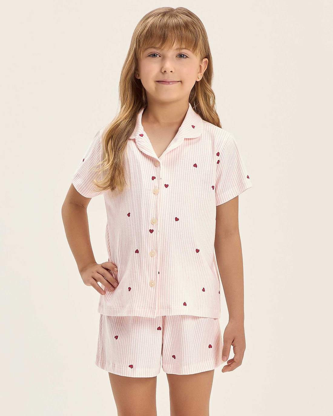 Pijama Feminino Infantil Manga Curta Americano Com Shorts
