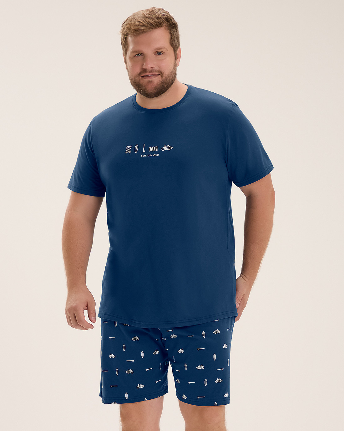 Pijama Masculino Manga Curta Com Bermuda Plus Size