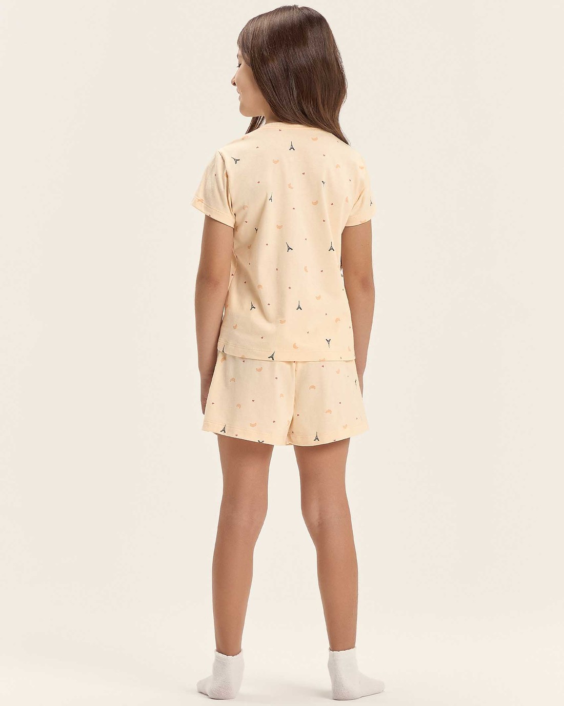 Pijama Feminino Infantil Manga Curta Com Shorts