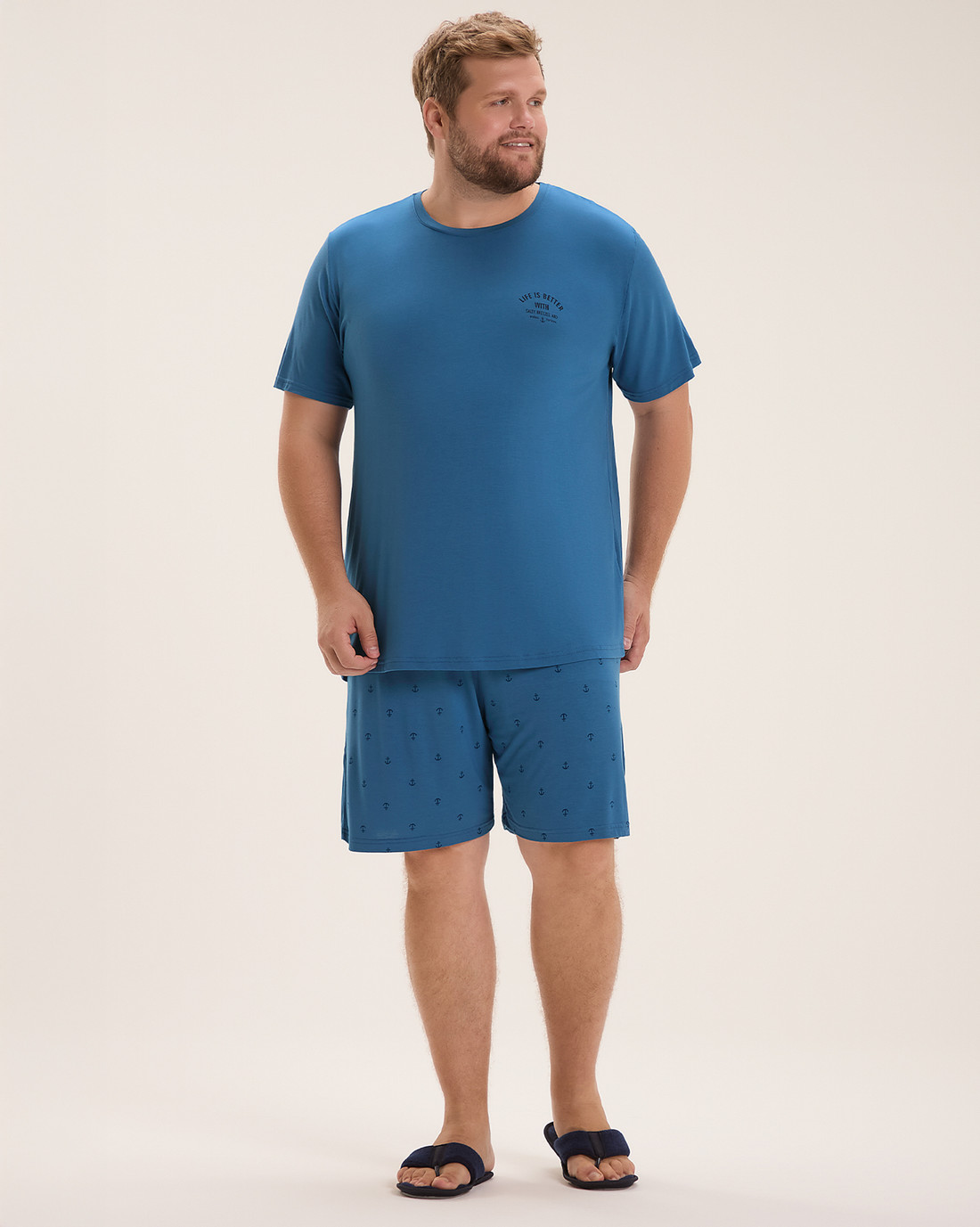 Pijama Masculino Manga Curta Com Bermuda Plus Size