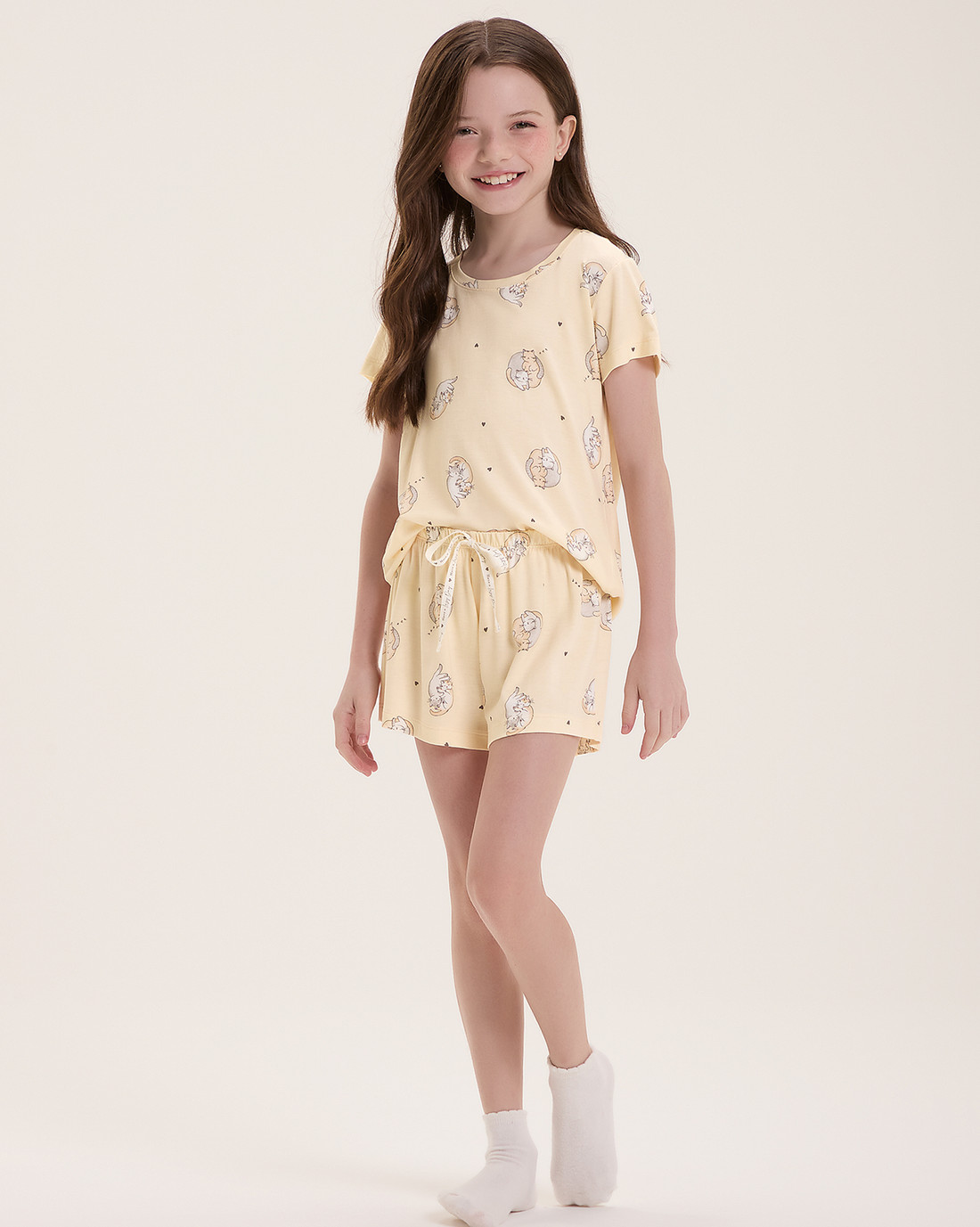 Pijama Infantil Feminino Manga Curta Com Shorts