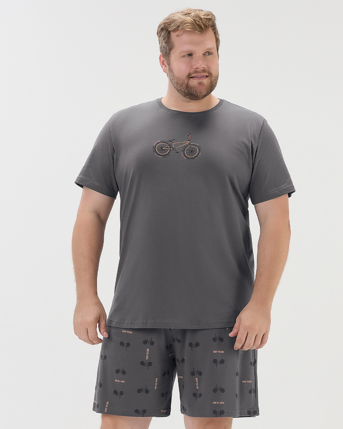 Pijama Masculino Manga Curta Com Bermuda Plus Size