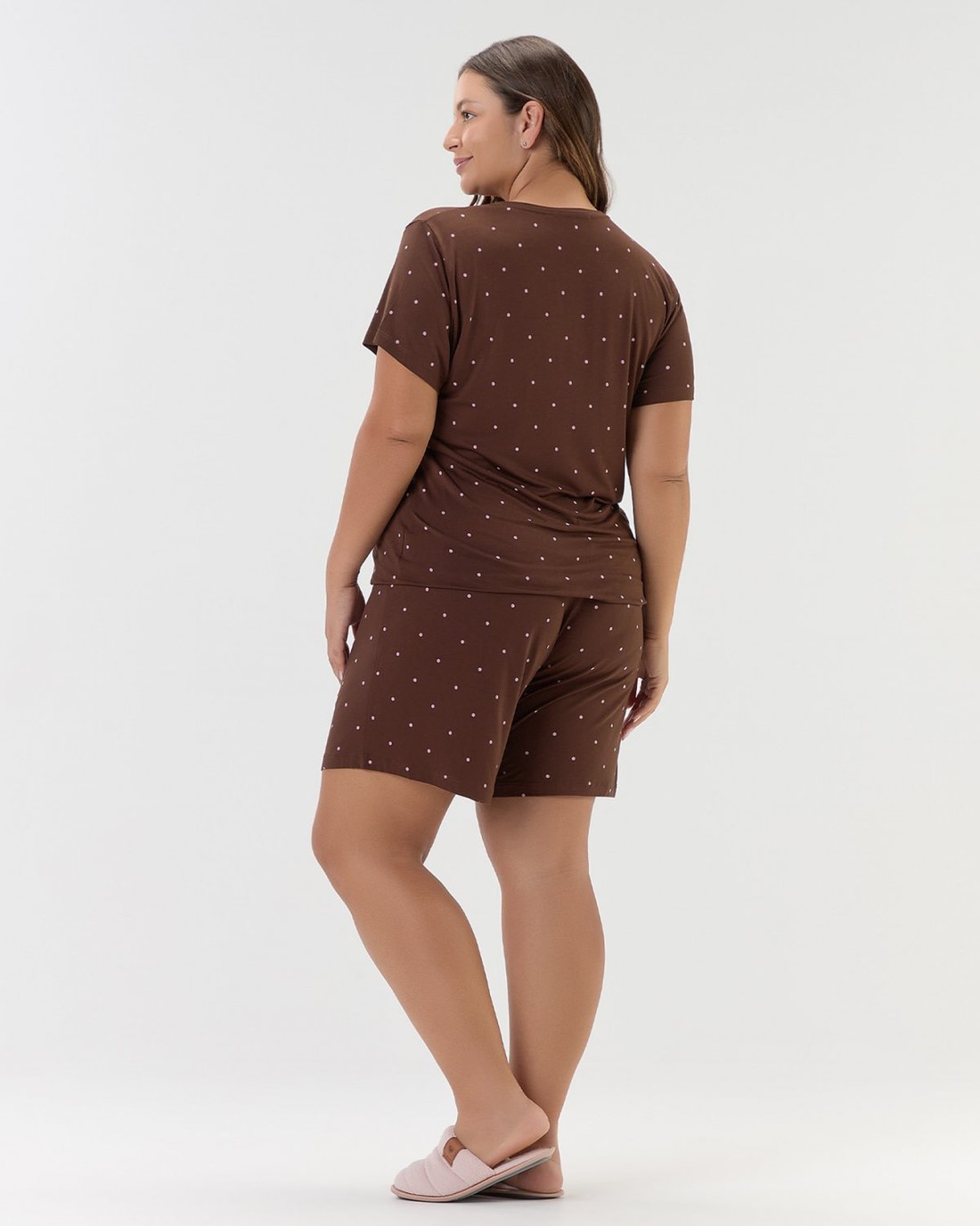 Pijama Feminino Manga Curta Com Bermuda Plus Size