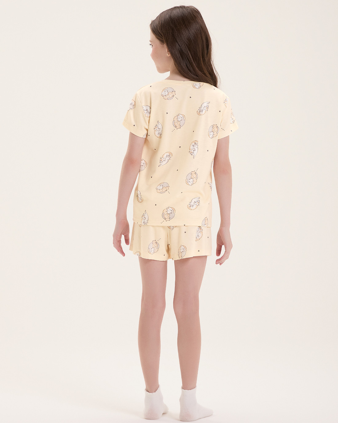 Pijama Infantil Feminino Manga Curta Com Shorts