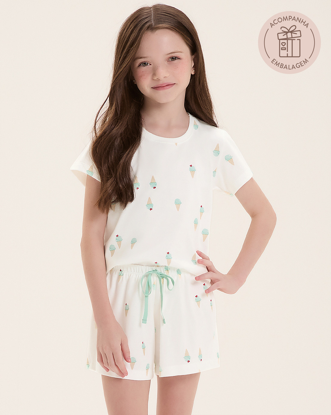 Pijama Infantil Feminino Manga Curta Com Shorts