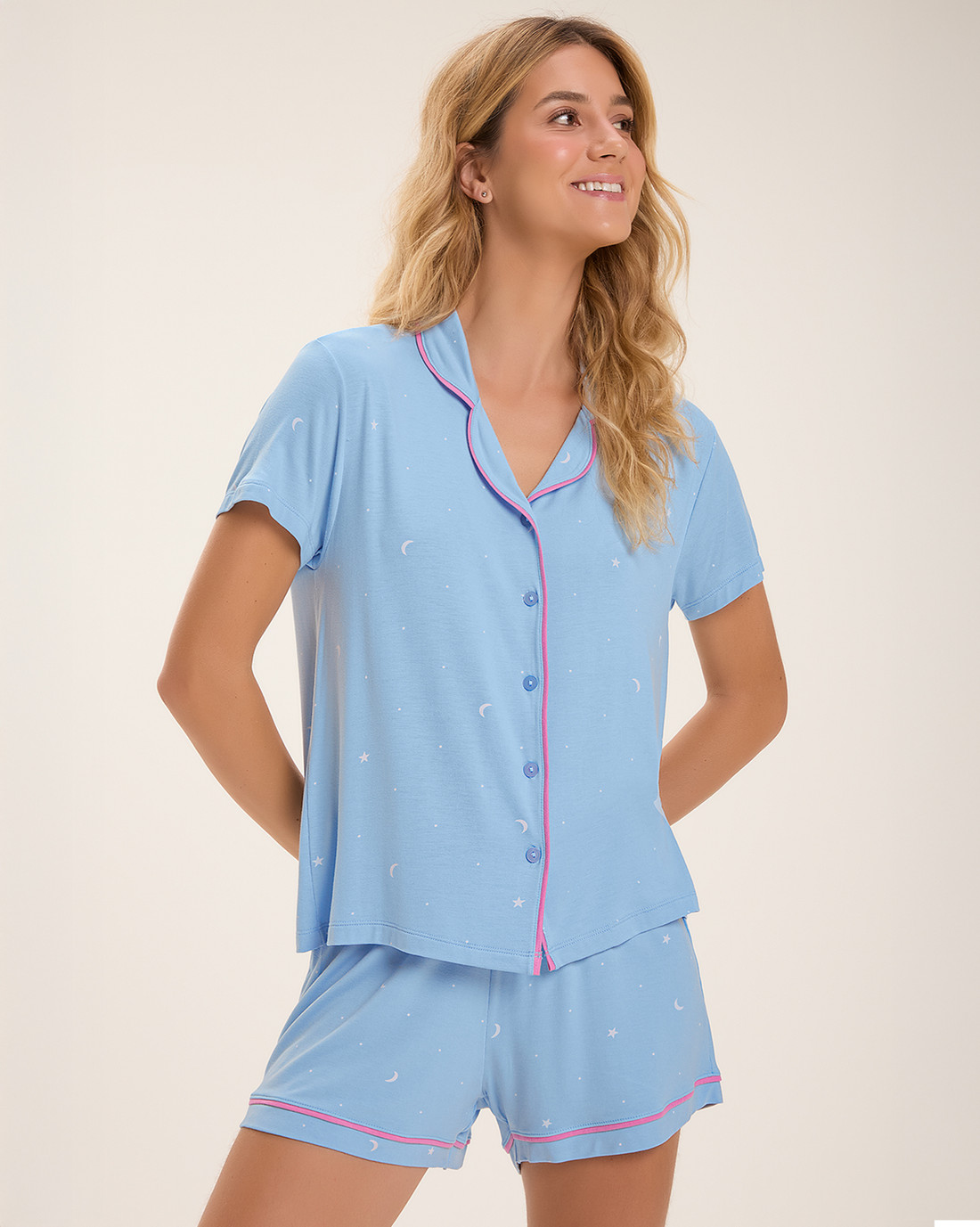 Pijama Feminino Manga Curta Americano Com Shorts