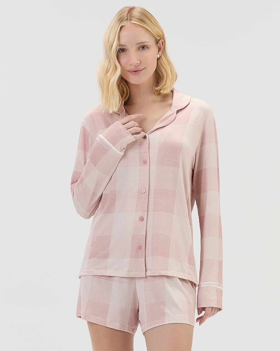 Pijama Feminino Americano Manga Longa Com Shorts