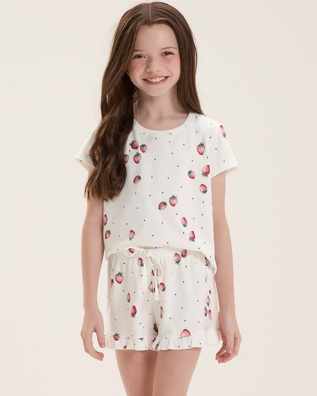 Pijama Infantil Feminino Manga Curta Com Shorts
