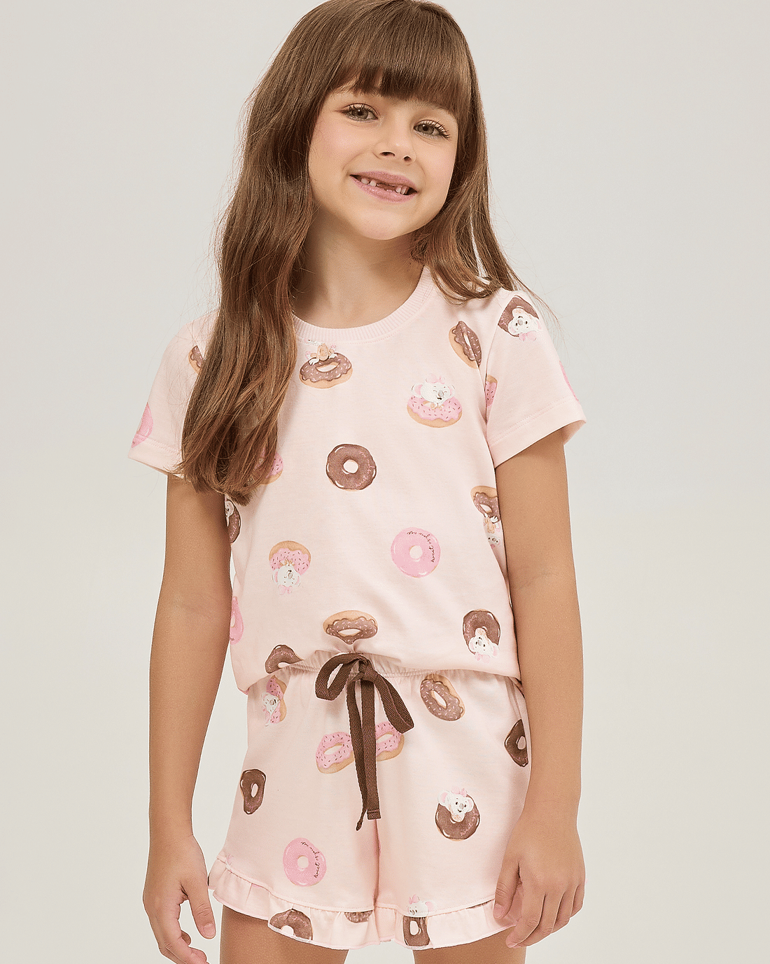 Pijama Feminino Infantil Manga Curta Com Short