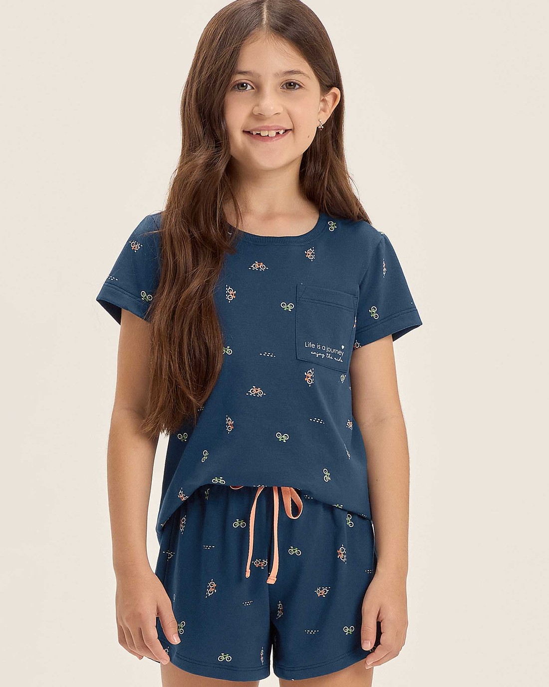 Pijama Feminino Infantil Manga Curta Com Shorts Pijama Feminino Infantil Manga Curta Com Shorts