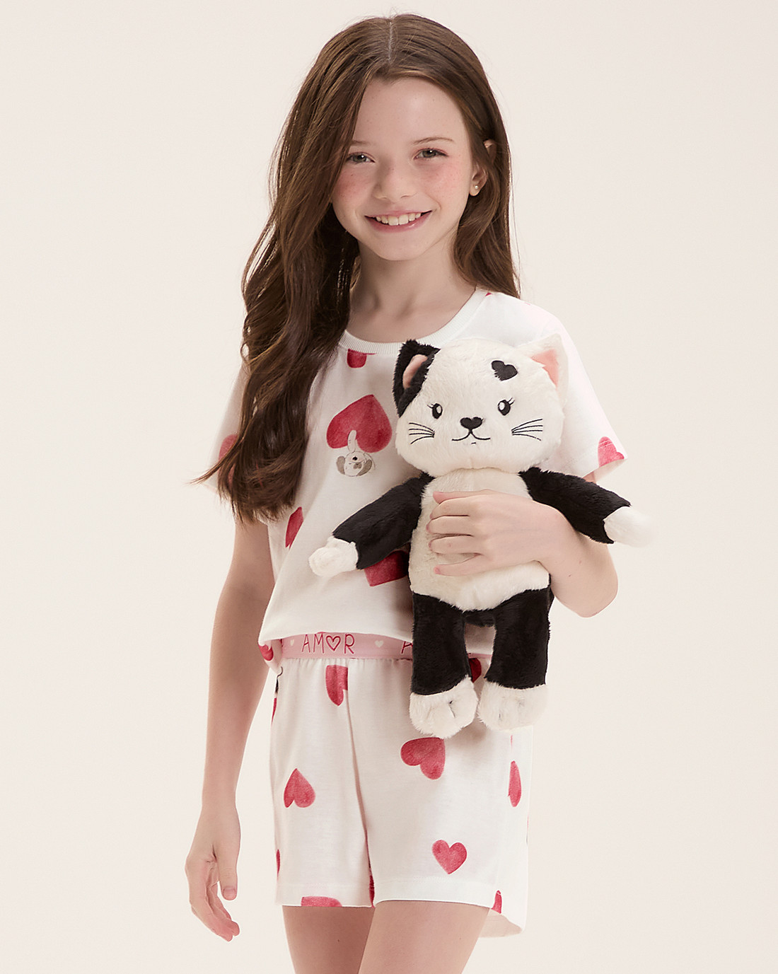Pijama Infantil Feminino Manga Curta Com Shorts