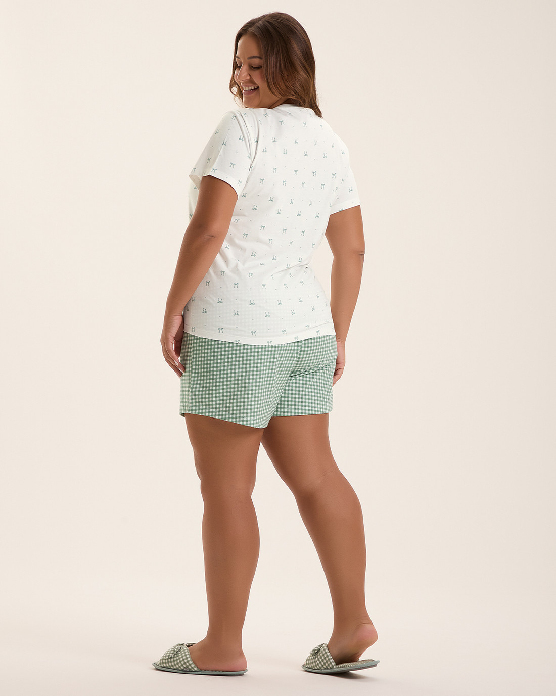 Pijama Feminino Manga Curta Com Shorts Plus Size