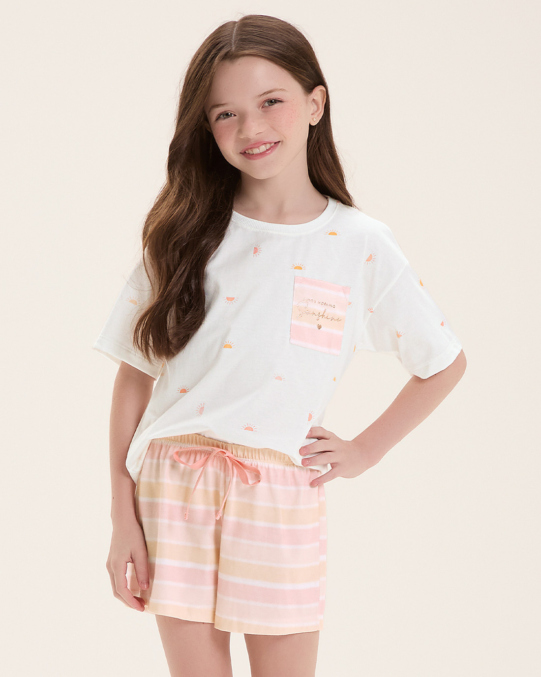 Pijama Infantil Feminino Manga Curta Com Shorts