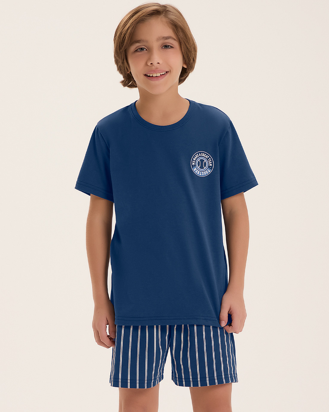 Pijama Masculino Infantil Manga Curta Com Bermuda