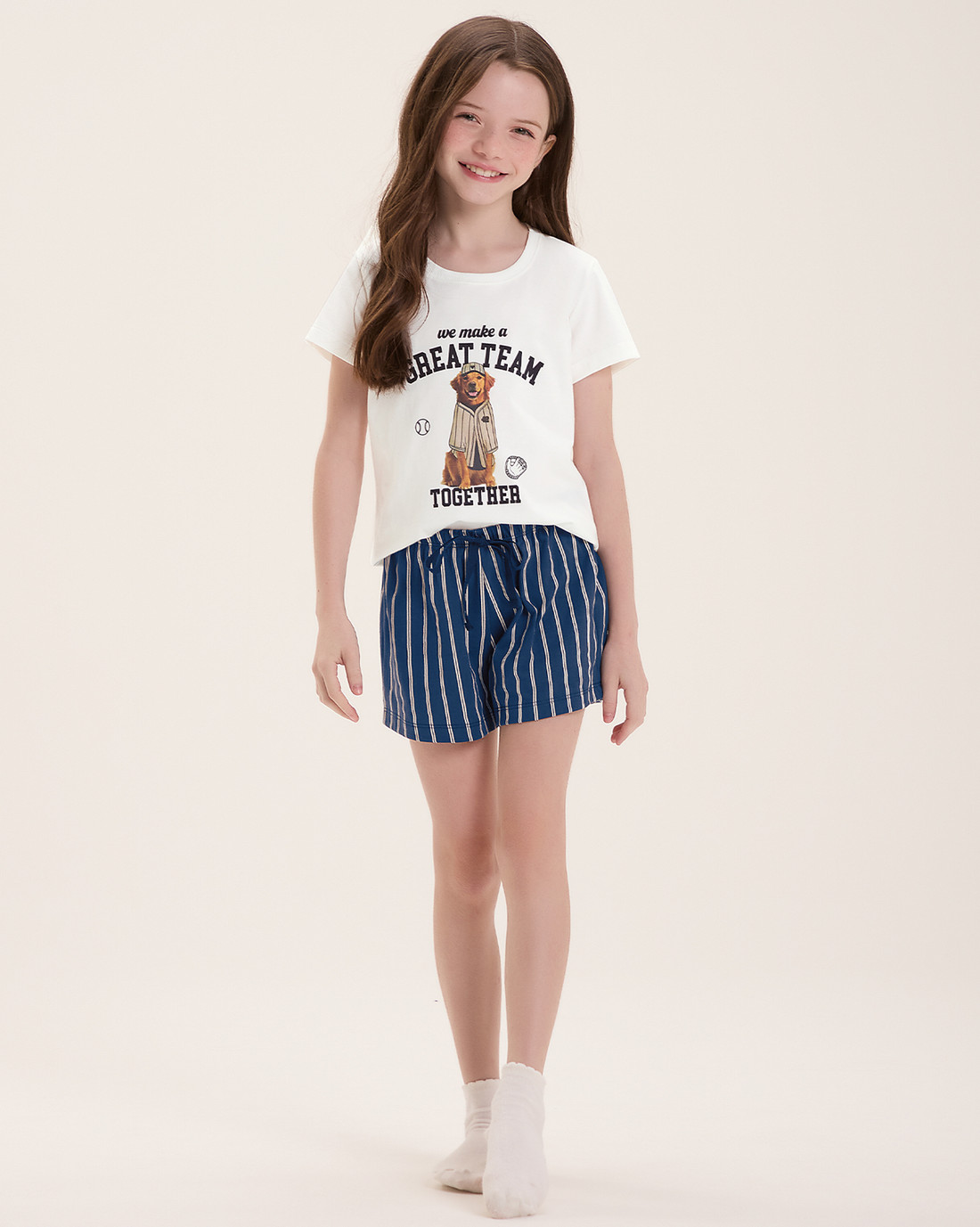 Pijama Infantil Feminino Manga Curta Com Shorts