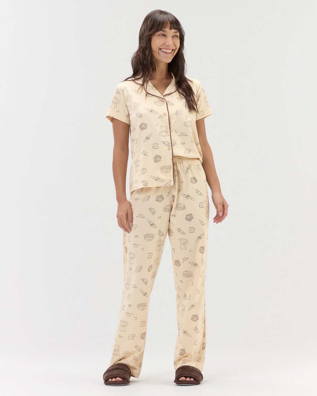 Pijama Feminino Manga Curta Americano com Calça Pijama Feminino Manga Curta Americano com Calça