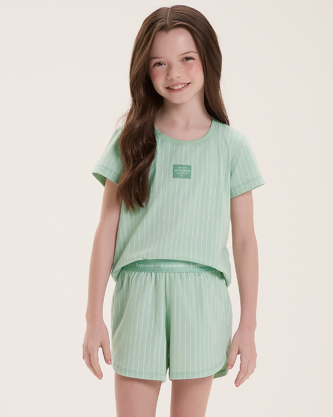 Pijama Infantil Feminino Manga Curta Com Shorts