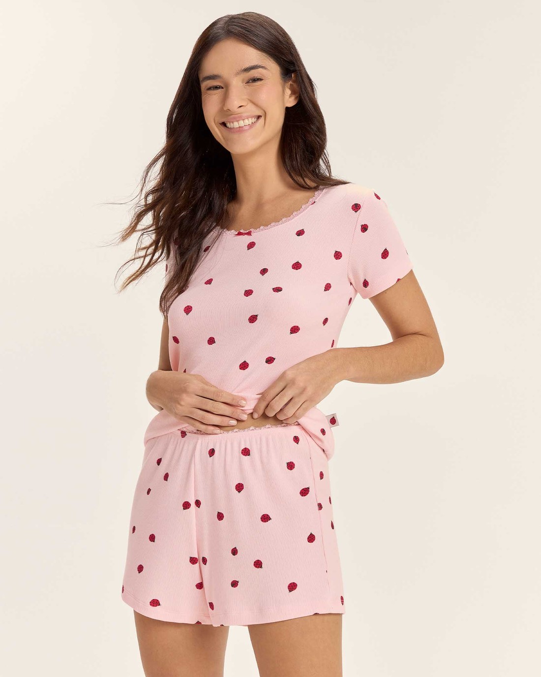 Pijama Feminino Manga Curta Com Shorts