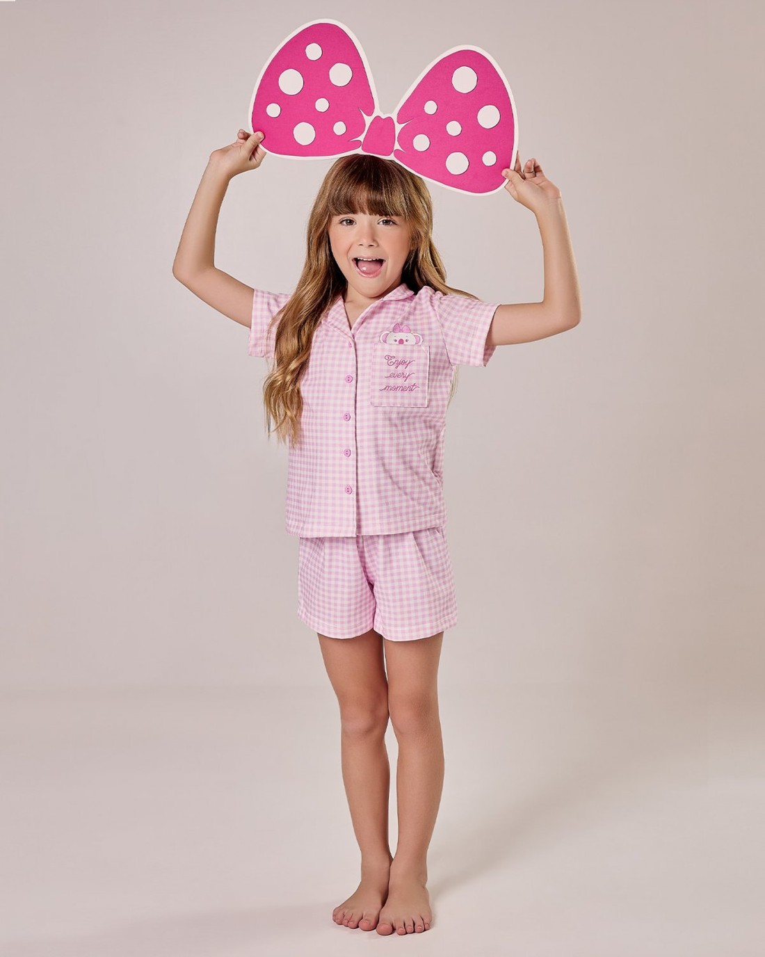 Pijama Feminino Infantil Manga Curta  Americano Com Shorts