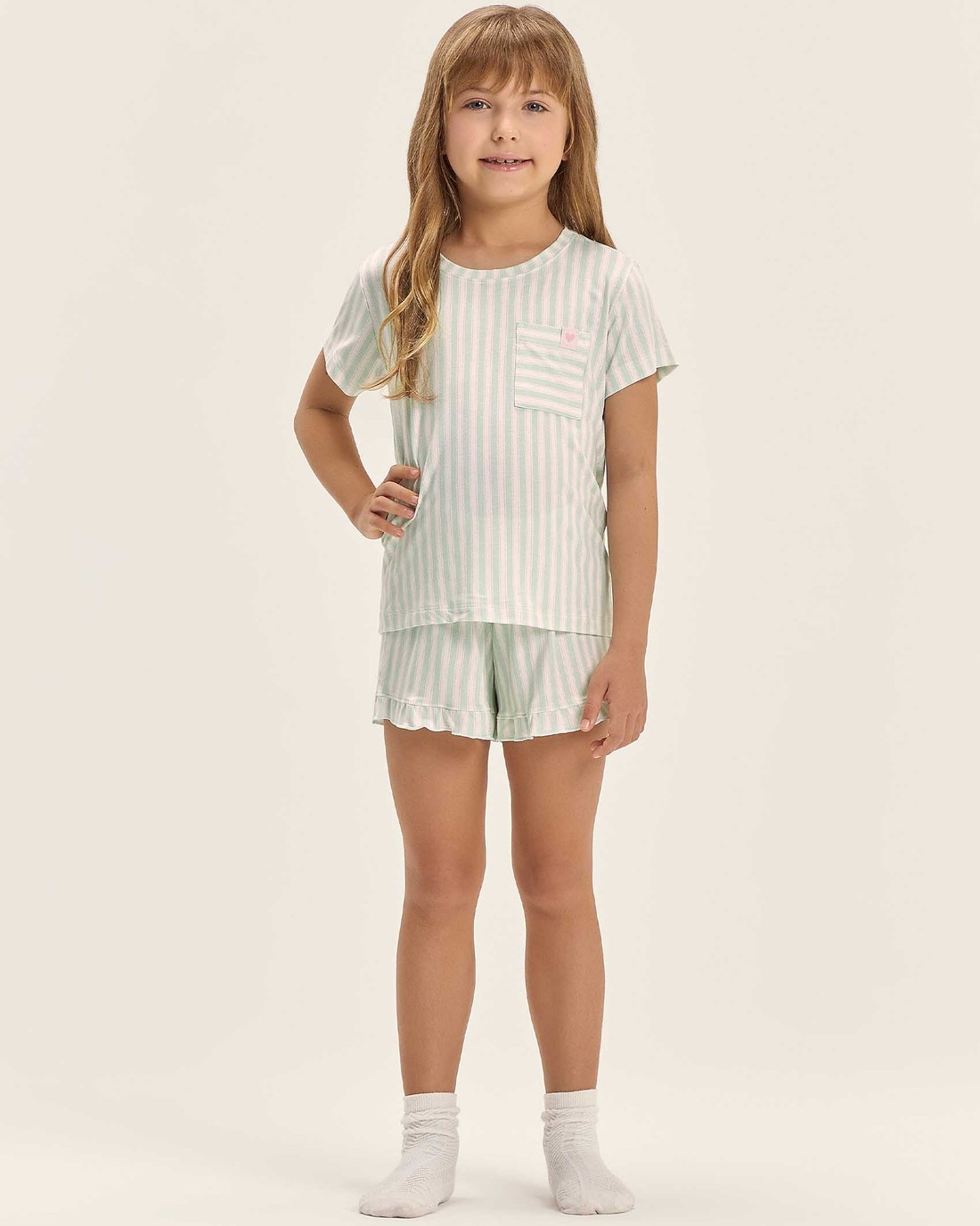 Pijama Feminino Infantil Manga Curta Com Shorts Pijama Feminino Infantil Manga Curta Com Shorts