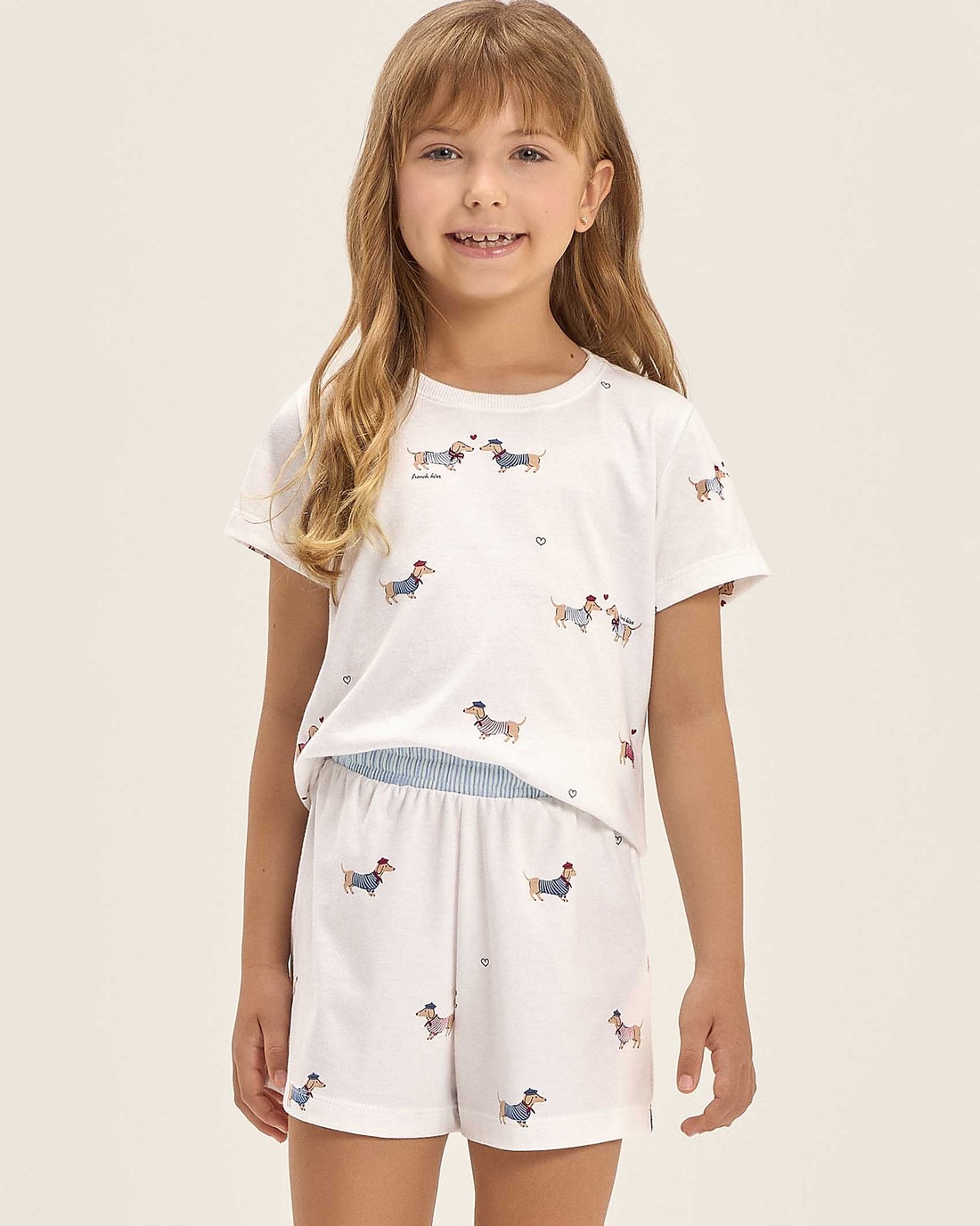 Pijama Feminino Infantil Manga Curta Com Shorts
