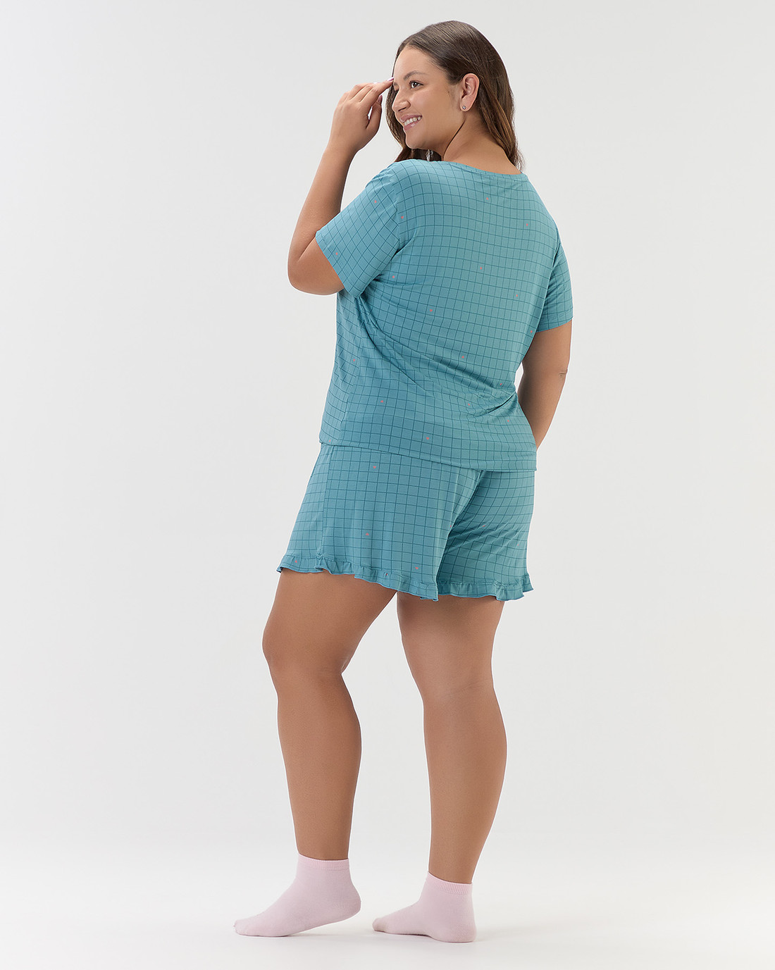 Pijama Feminino Manga Curta com Shorts Plus Size