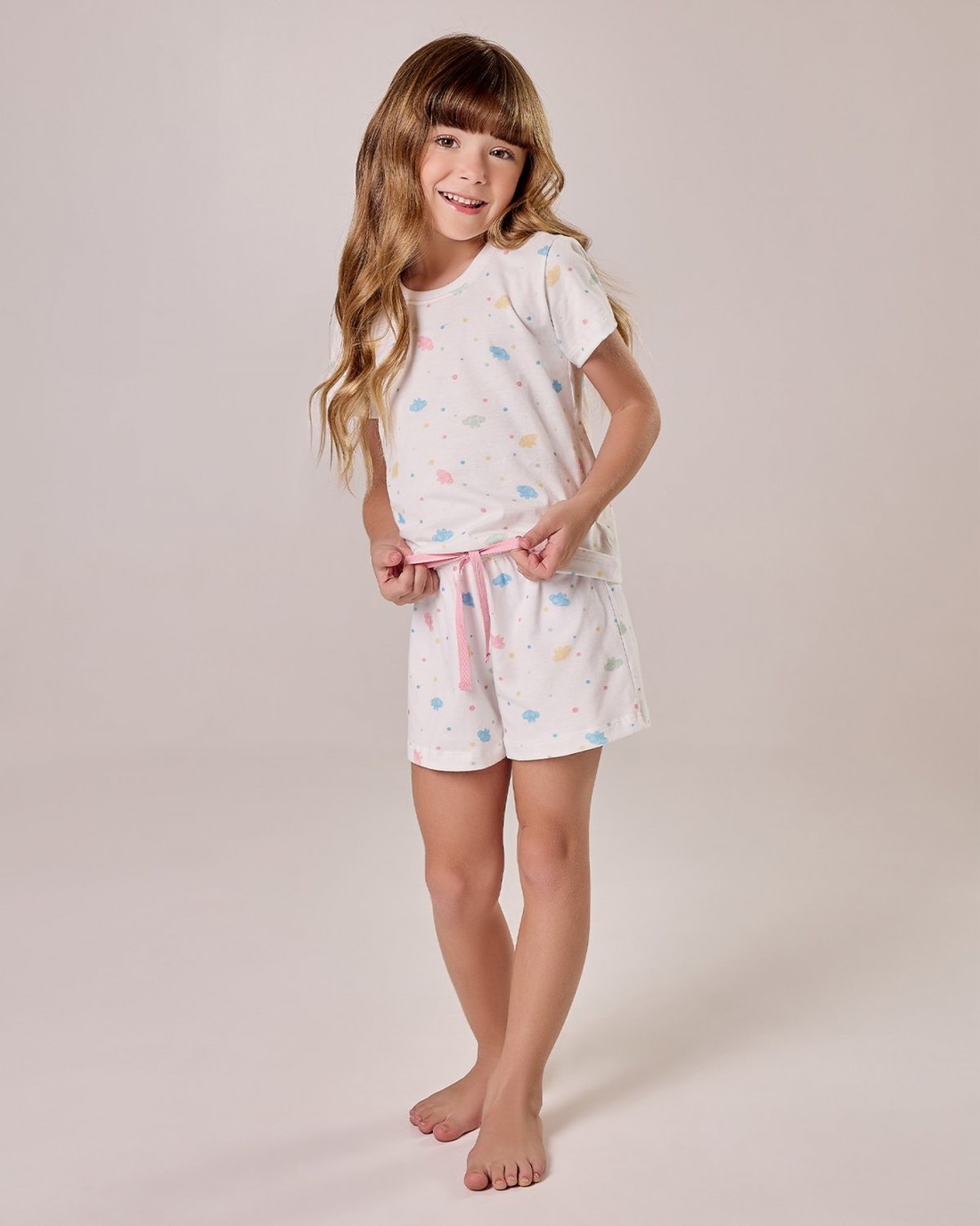 Pijama Feminino Infantil  Manga Curta Com Shorts
