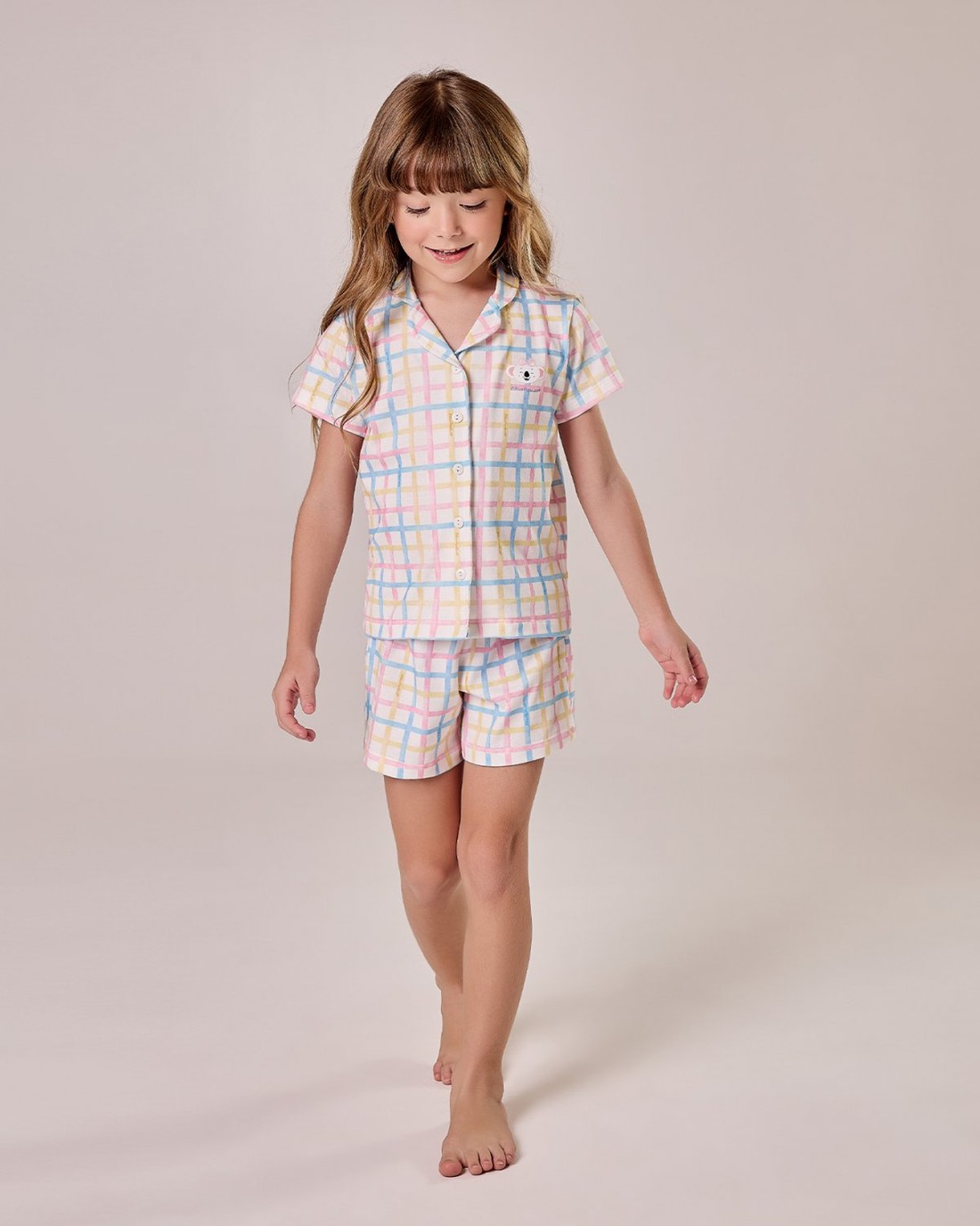 Pijama Feminino Infantil Manga Curta  Americano Com Shorts