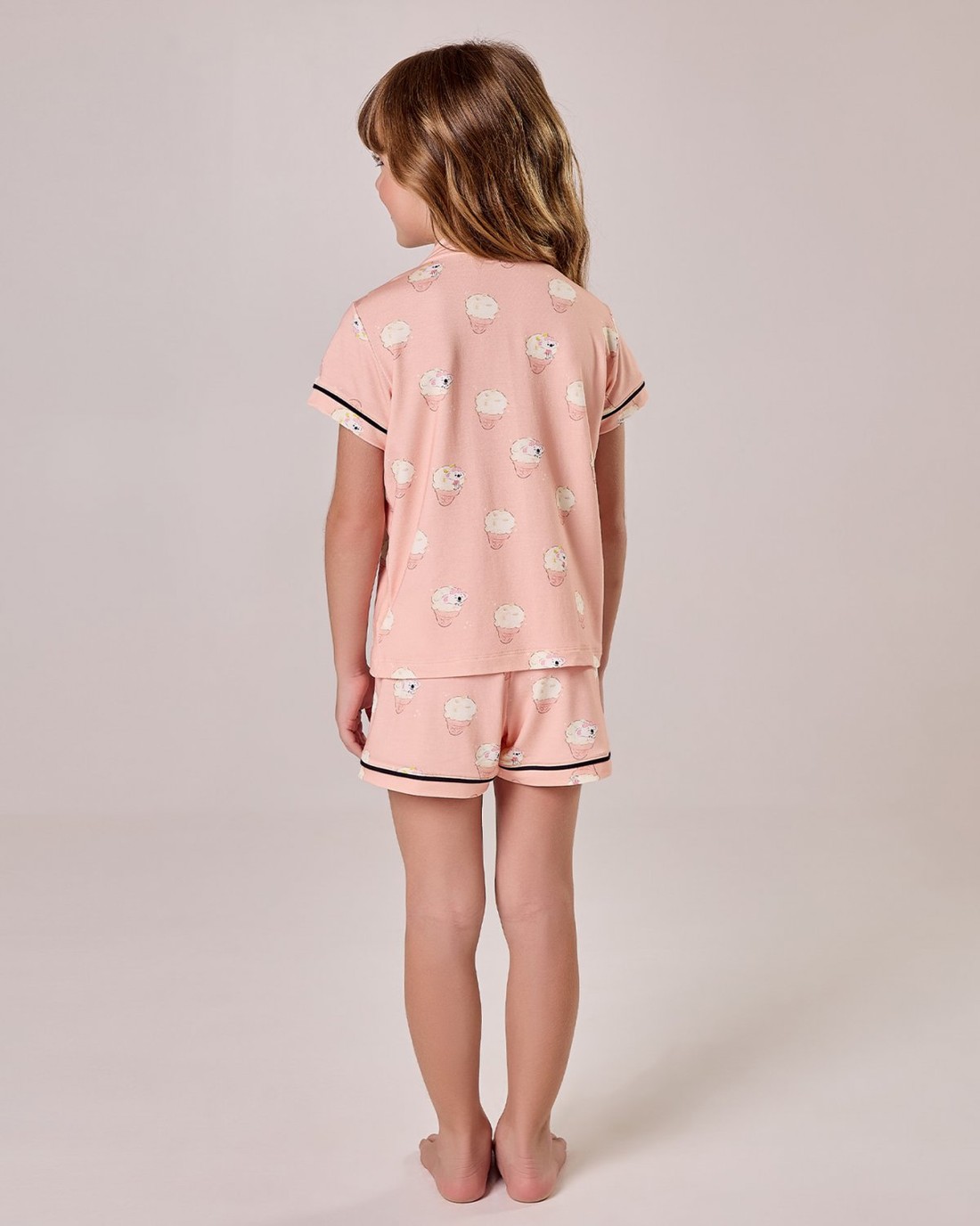 Pijama Feminino Infantil Manga Curta  Americano Com Shorts