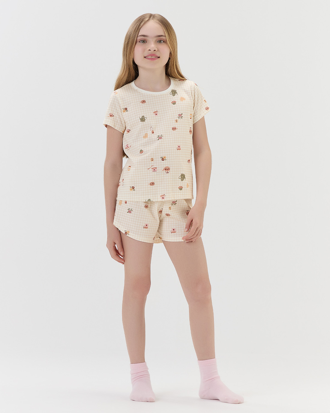 Pijama Feminino Infantil Manga Curta Com Shorts Pijama Feminino Infantil Manga Curta Com Shorts