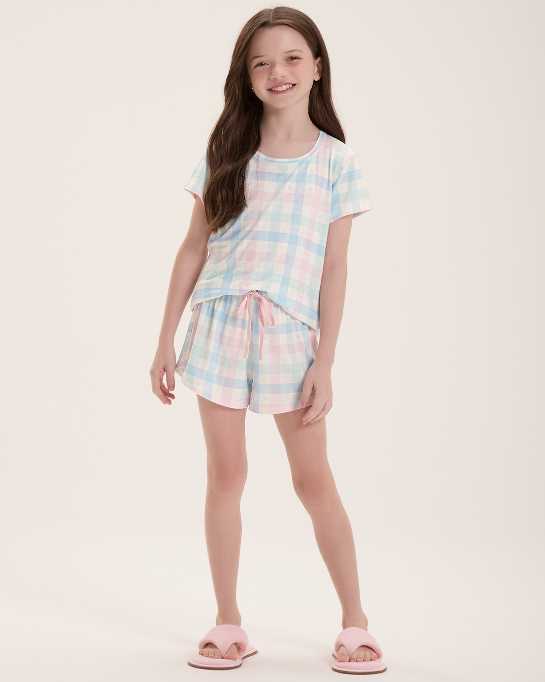 Pijama Infantil Feminino Manga Curta Com Shorts