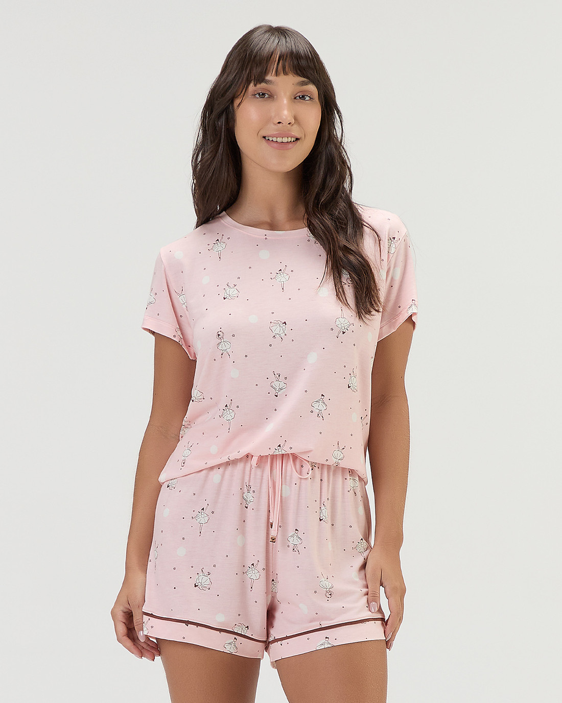 Pijama Feminino Manga Curta Com Shorts