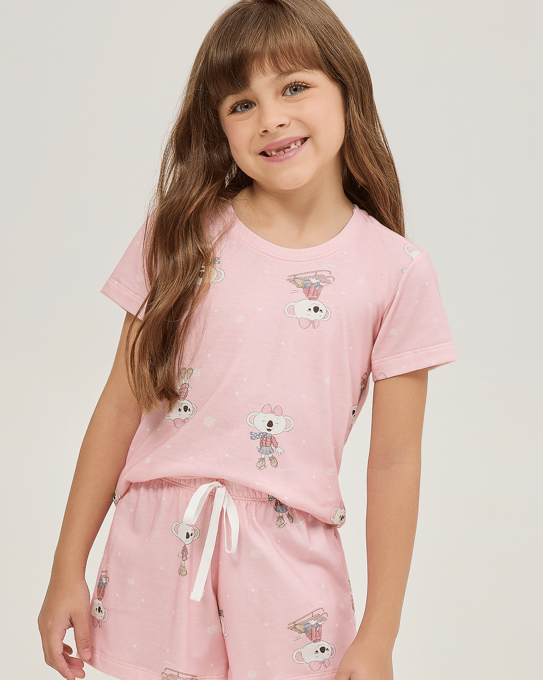 Pijama Feminino Infantil Manga Curta Com Short