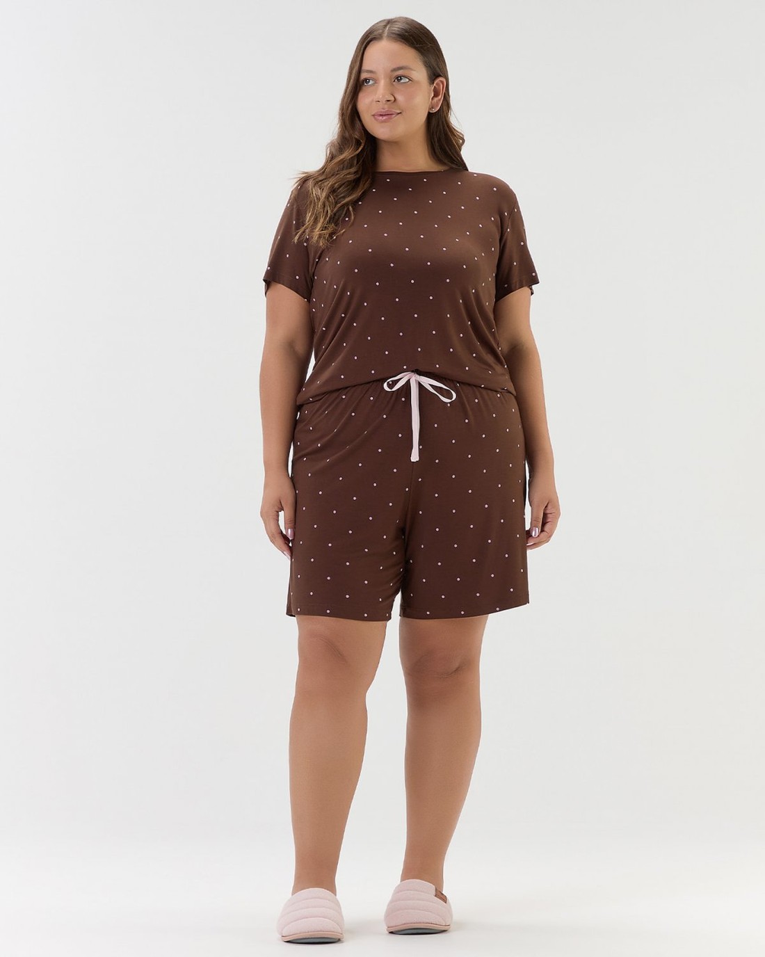 Pijama Feminino Manga Curta Com Bermuda Plus Size