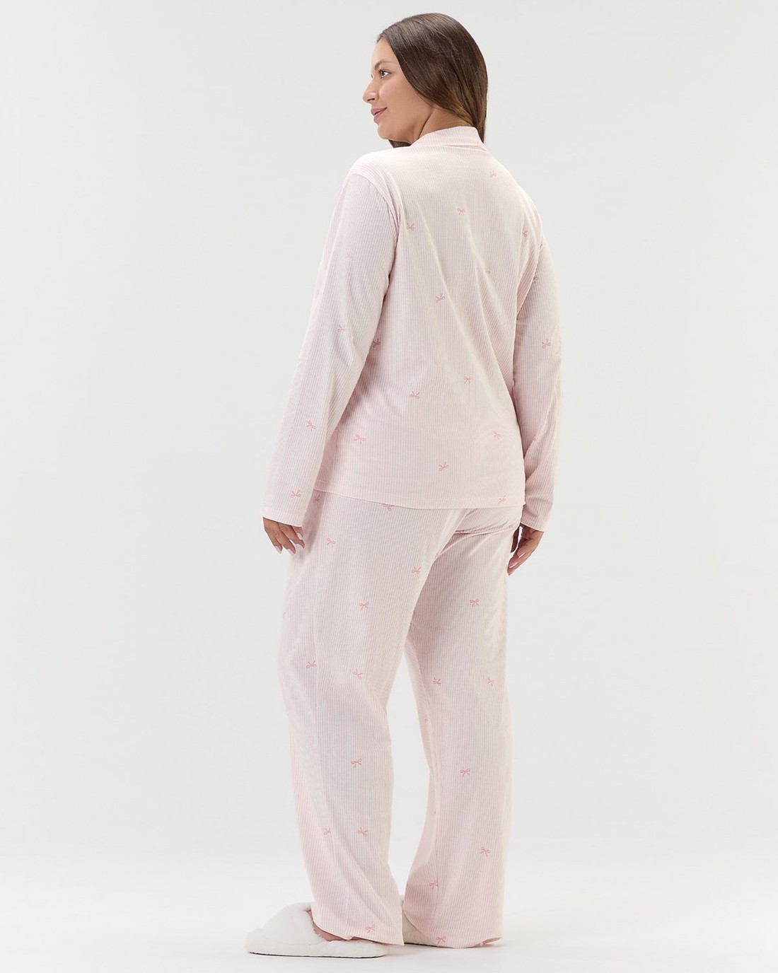 Pijama Feminino Manga Longa Americano Com Calça Plus Size