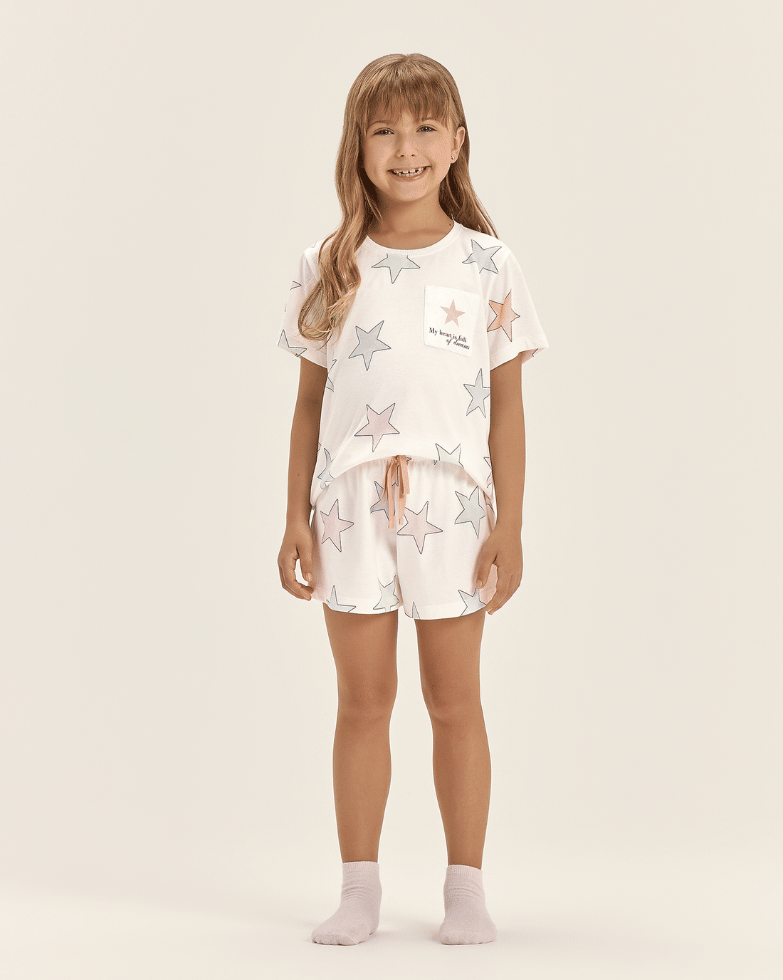 Pijama Feminino Infantil Manga Curta Com Shorts Pijama Feminino Infantil Manga Curta Com Shorts